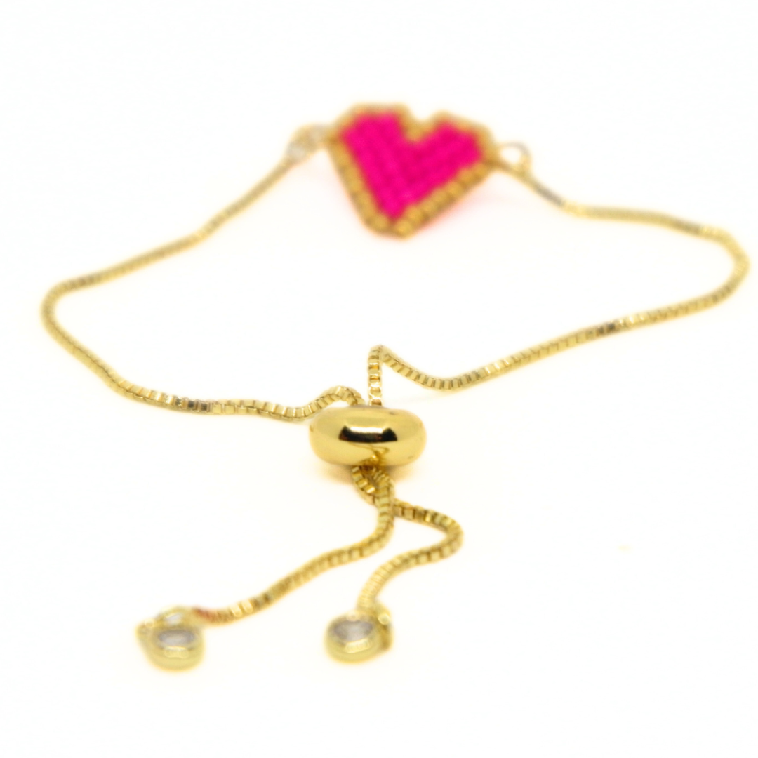 - Heart Bracelet Bold Pink -
