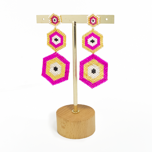 - HexaBloom Drop Bold Pink Earrings -